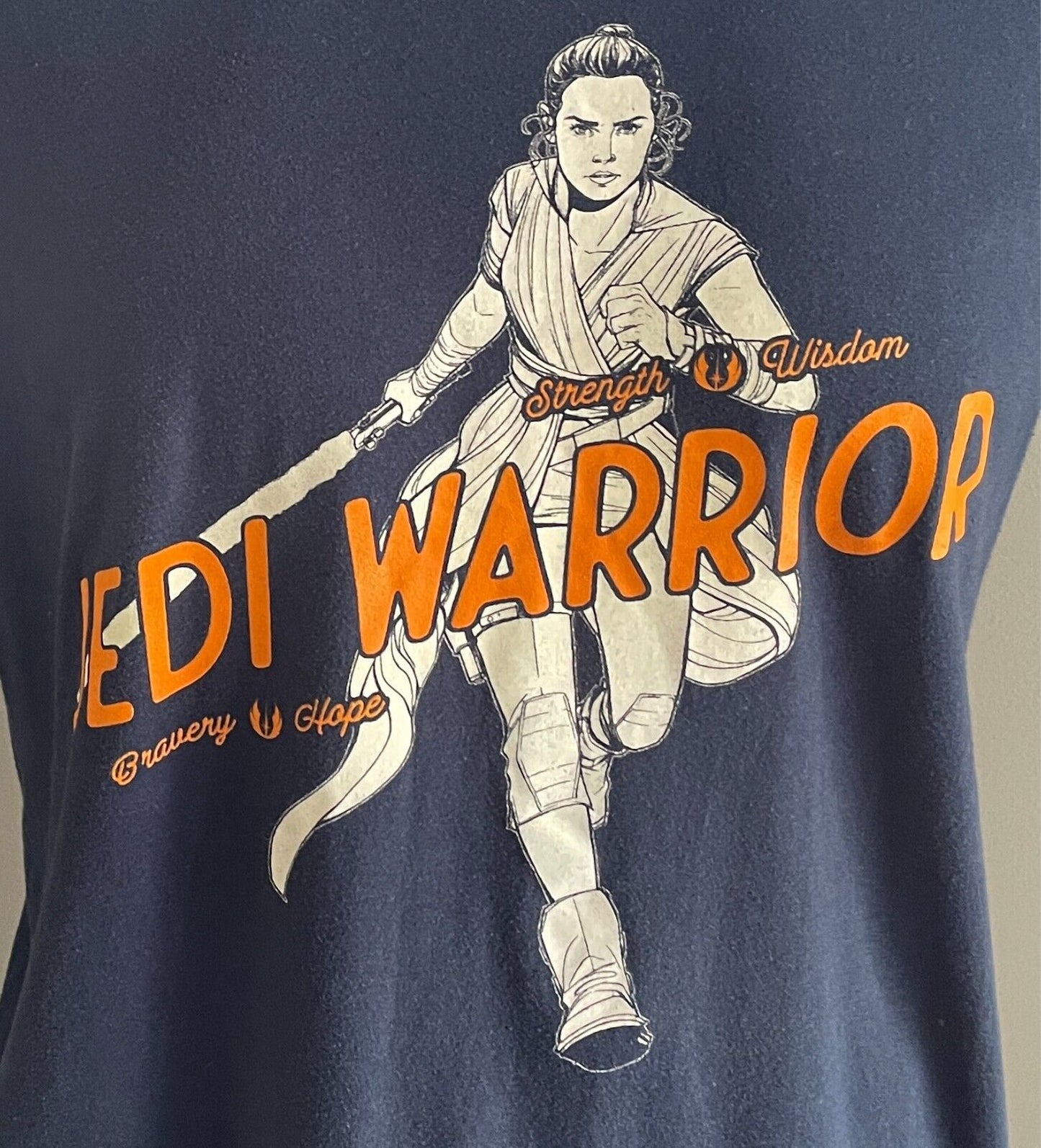 STAR WARS Unisex T-Shirt Navy Jedi Warrior Print Short Sleeve Size L Chest 112cm