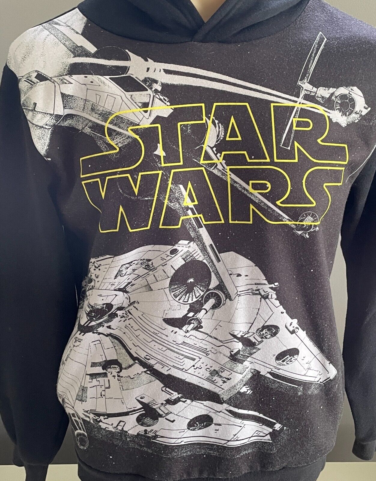 LUCAS FILMS Star Wars Print Hoodie Hoody Sloppy Joe Mens Size S Spaceship NEW