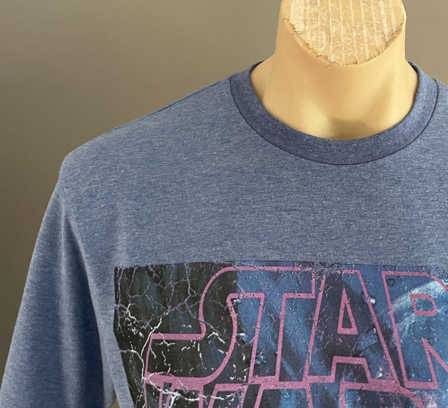 STAR WARS Unisex T-Shirt Yoda Blue Marl Tee Size S Lucas Film Heat Press NEW