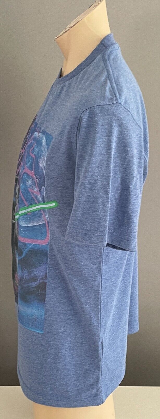 STAR WARS Unisex T-Shirt Yoda Blue Marl Tee Size S Lucas Film Heat Press NEW