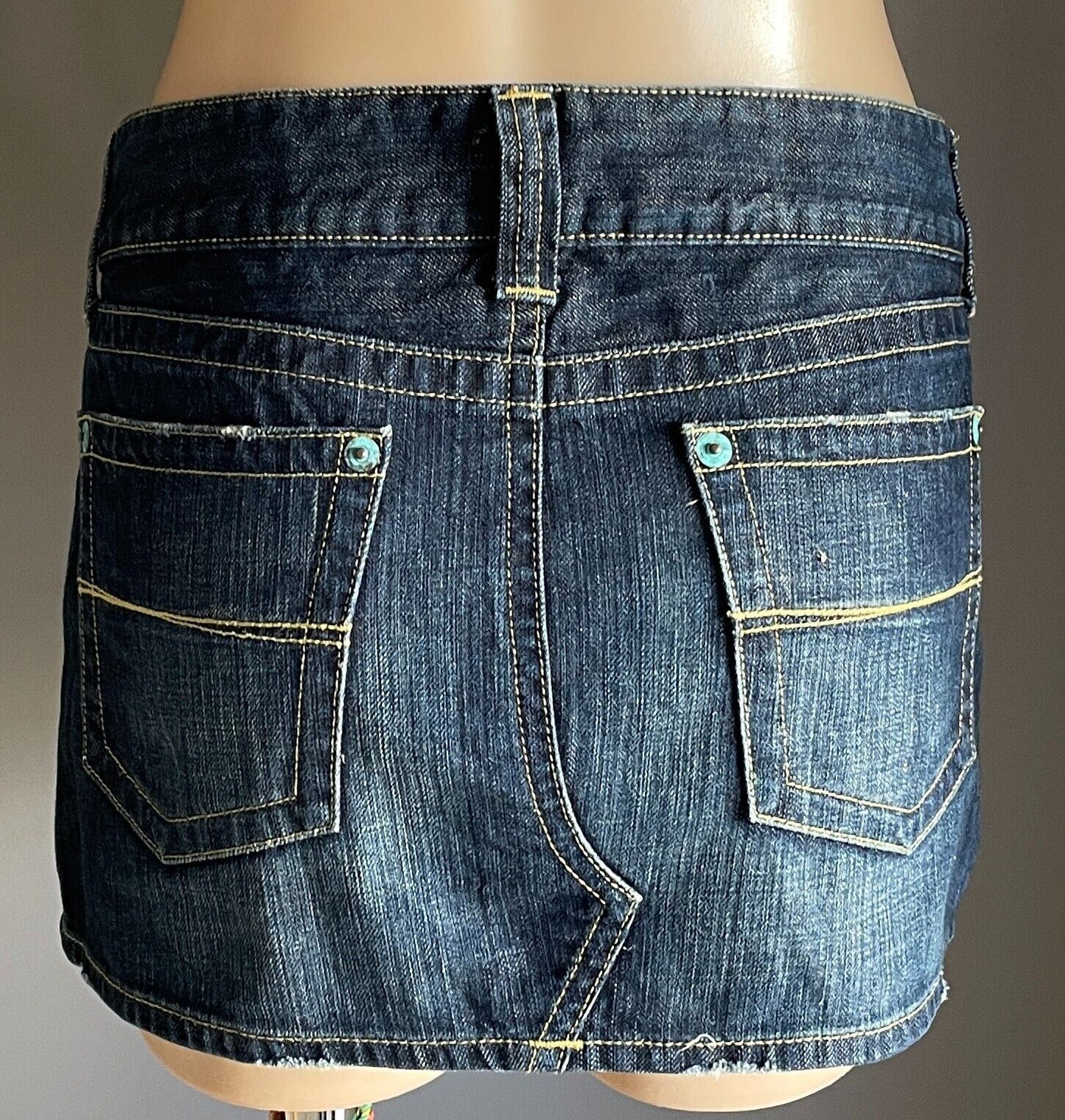 UNIQLO Jeans Skirt Mini Blue Denim Micro Low Rise Size 10 12 88cm Waist