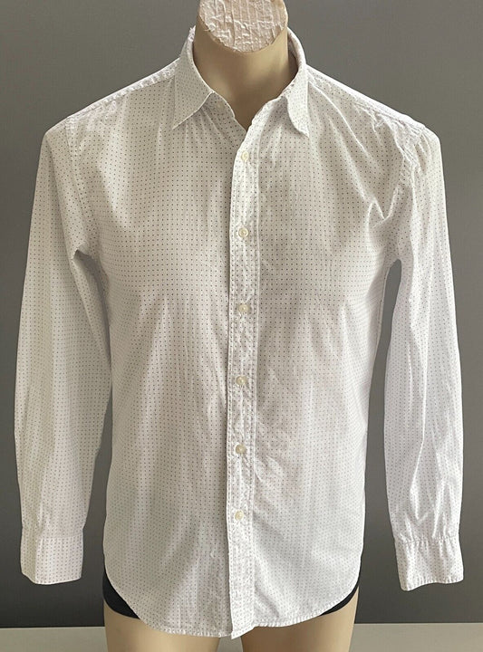 UNIQLO Shirt White Navy Polka Dot Long Sleeve Mens Size XS Button Front