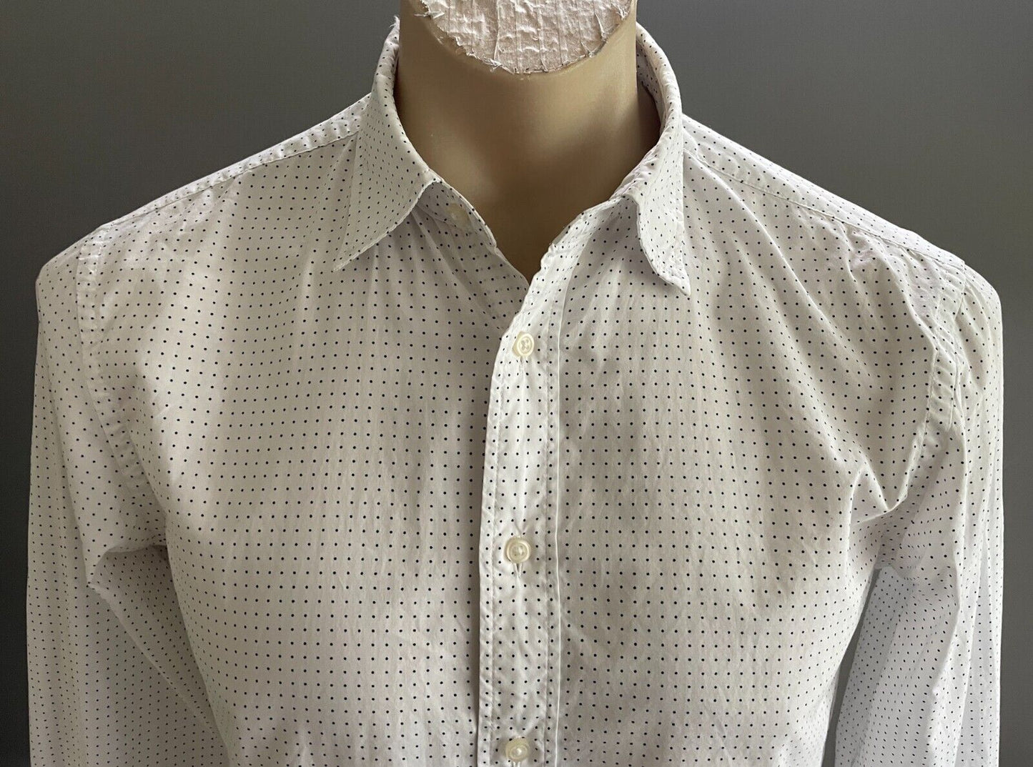UNIQLO Shirt White Navy Polka Dot Long Sleeve Mens Size XS Button Front