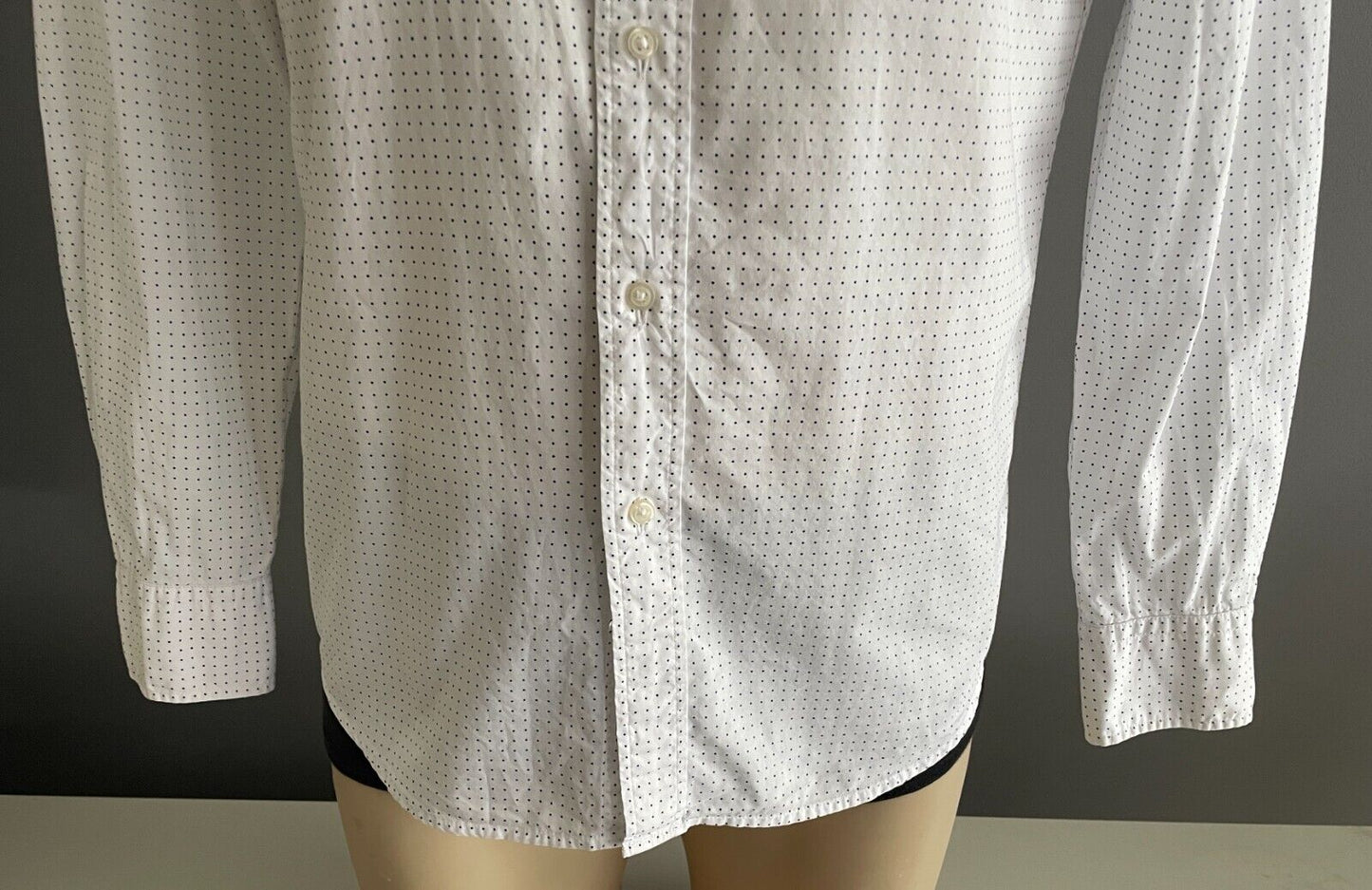 UNIQLO Shirt White Navy Polka Dot Long Sleeve Mens Size XS Button Front