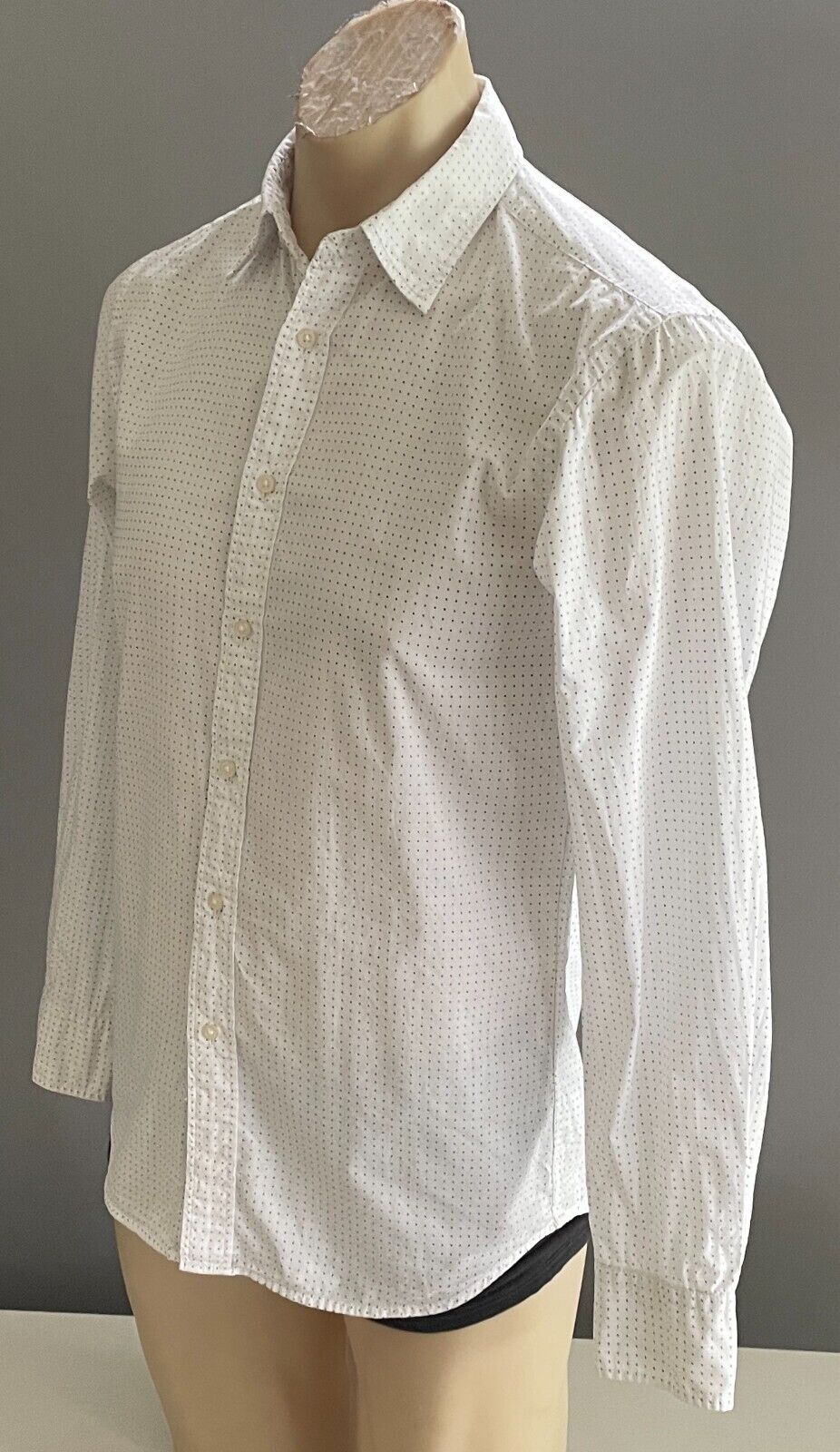 UNIQLO Shirt White Navy Polka Dot Long Sleeve Mens Size XS Button Front