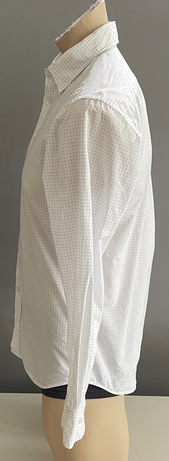 UNIQLO Shirt White Navy Polka Dot Long Sleeve Mens Size XS Button Front