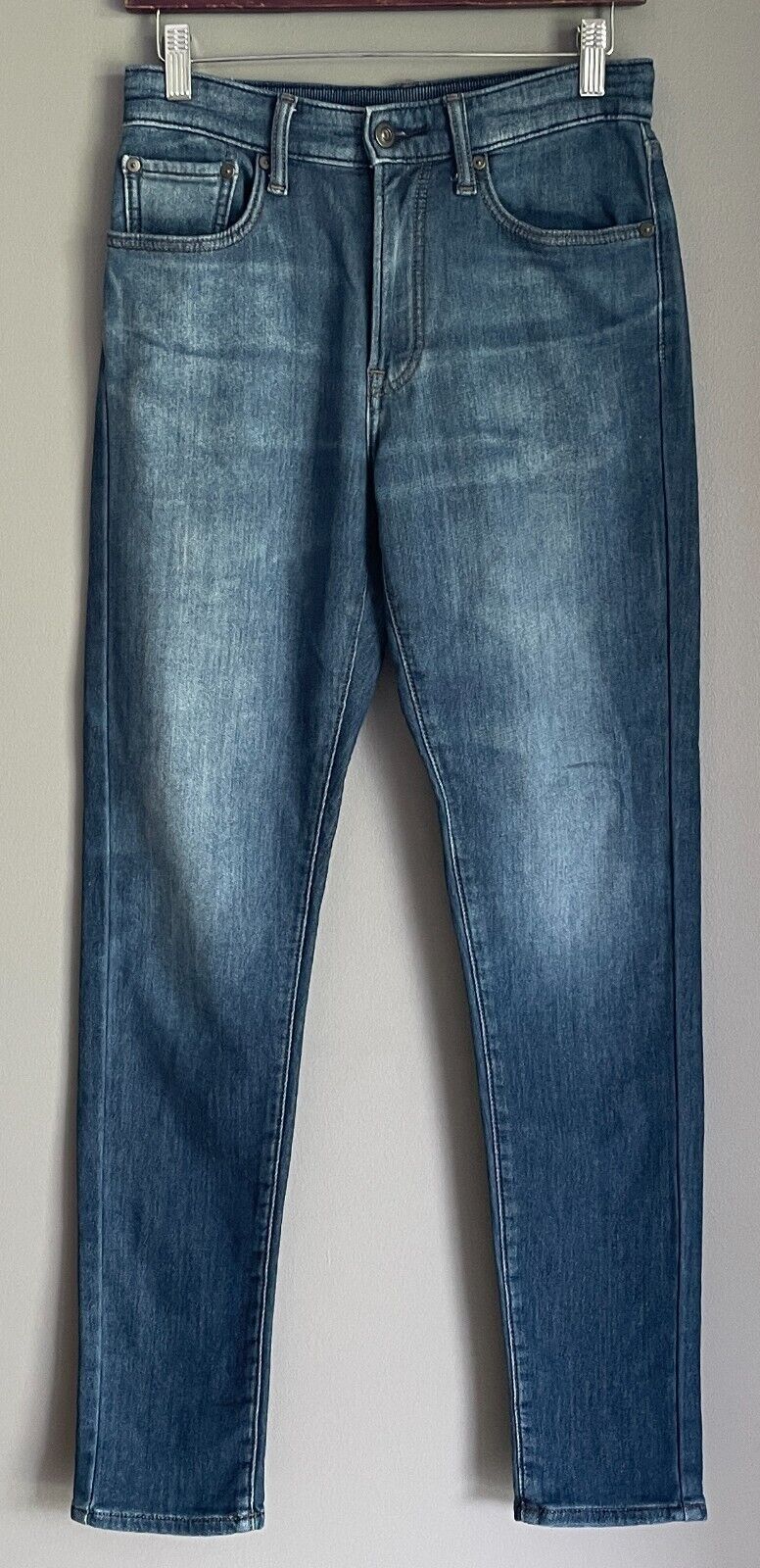 UNIQLO EZY Denim Jeans Blue Drawstring Waist Slim Soft Mid Rise Tapered Size XS