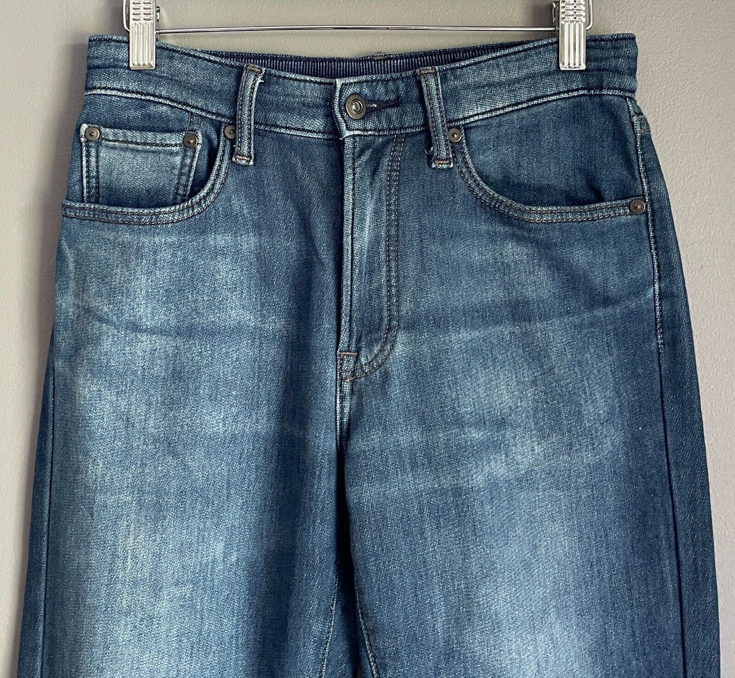 UNIQLO EZY Denim Jeans Blue Drawstring Waist Slim Soft Mid Rise Tapered Size XS