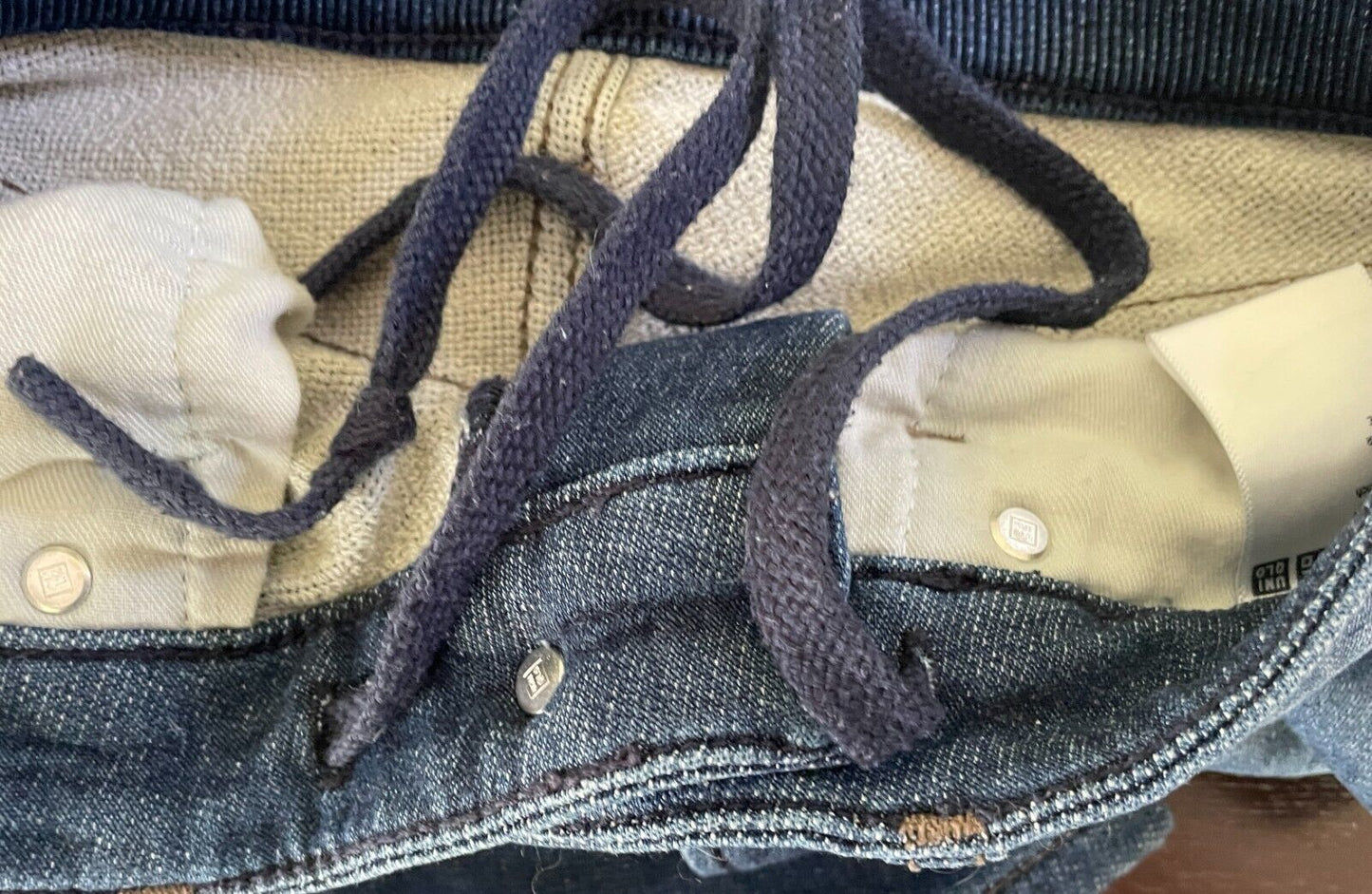 UNIQLO EZY Denim Jeans Blue Drawstring Waist Slim Soft Mid Rise Tapered Size XS