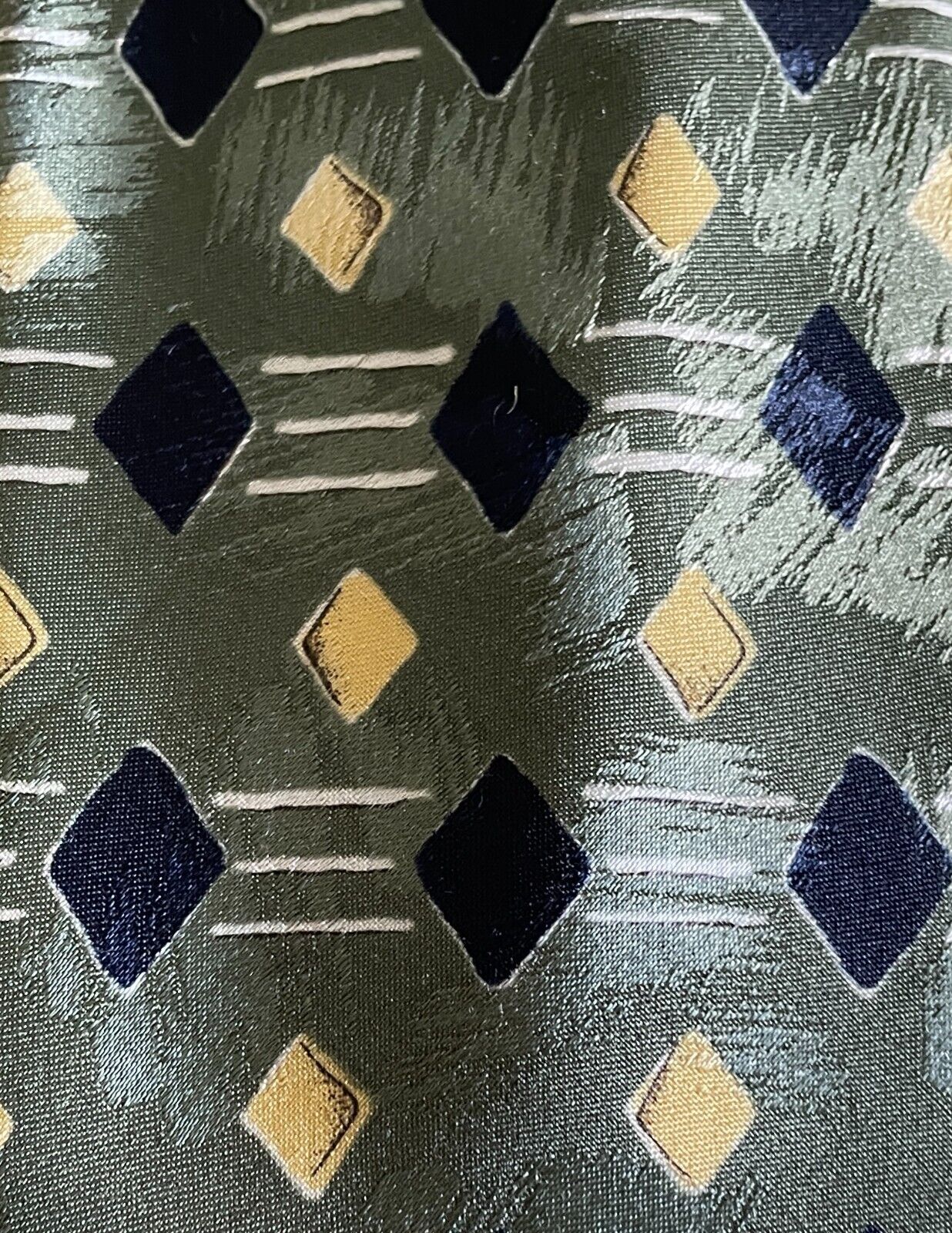ST MICHAEL Neck Tie Khaki Navy Pale Yellow White Abstract Print Mens Cravat