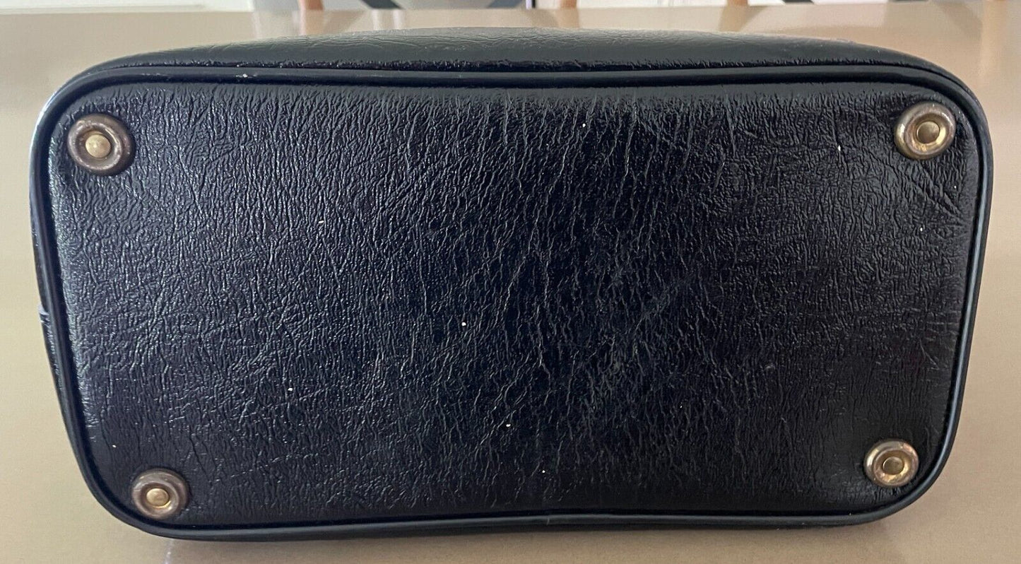 ST MICHAEL HandBag Crackled Black Patent Pleather Tote Double Handles Vintage