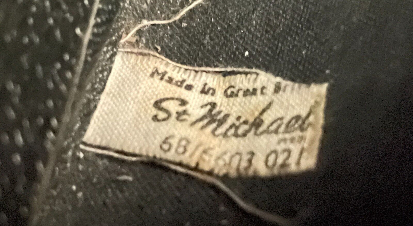 ST MICHAEL HandBag Crackled Black Patent Pleather Tote Double Handles Vintage