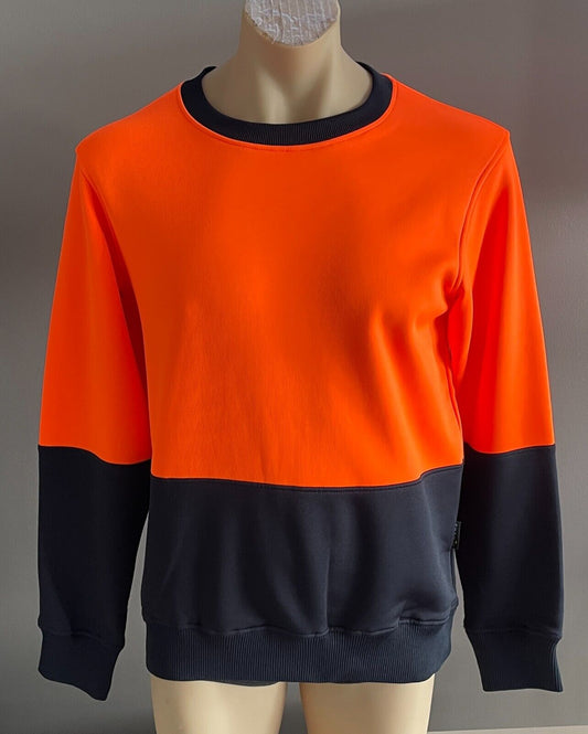 Mens SYZMIK Workwear Hi Viz Sweatshirt Orange Navy Crew Size S Tradie NEW