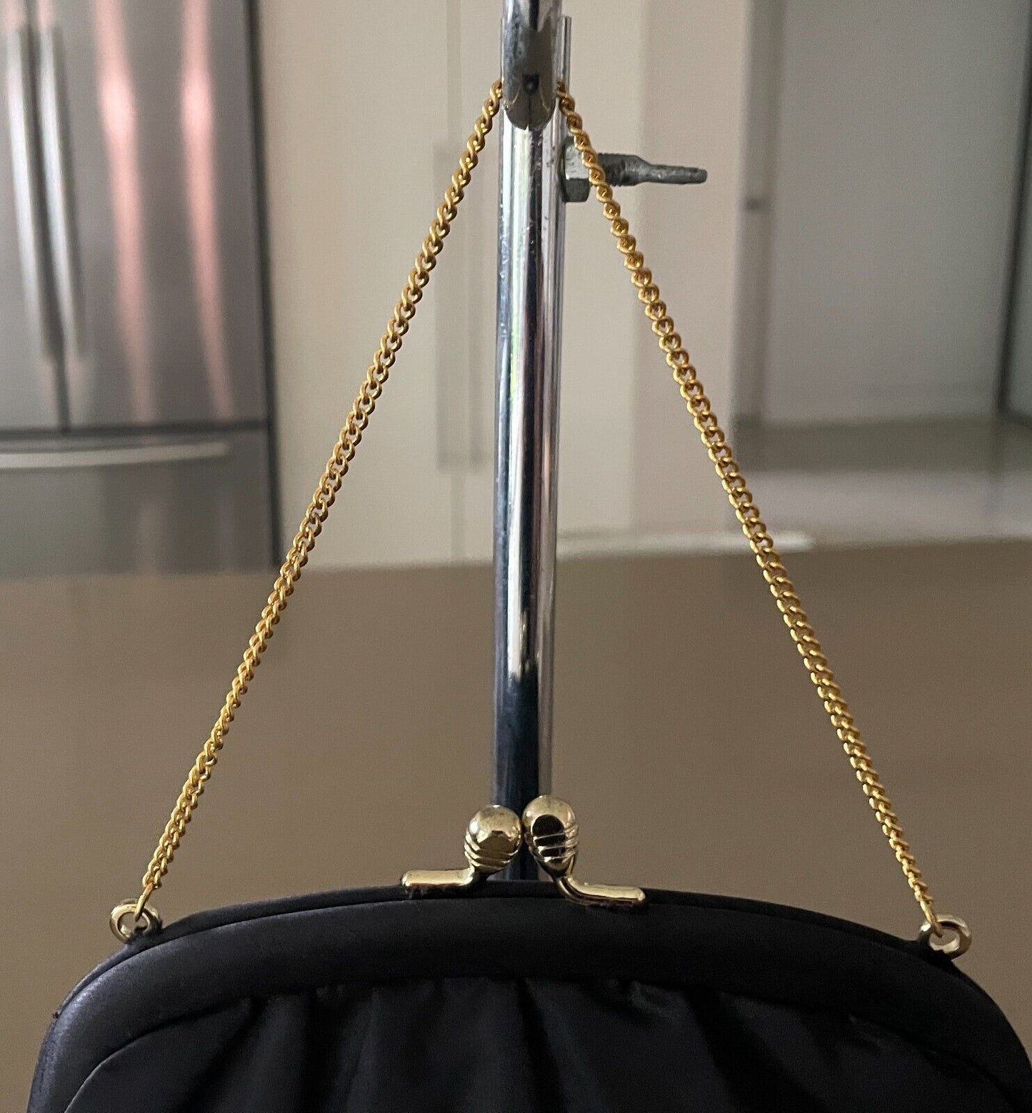 Vintage MAYFAIR OF MELBOURNE Black Frame Purse w Chain Matte Satin Fabric Bag