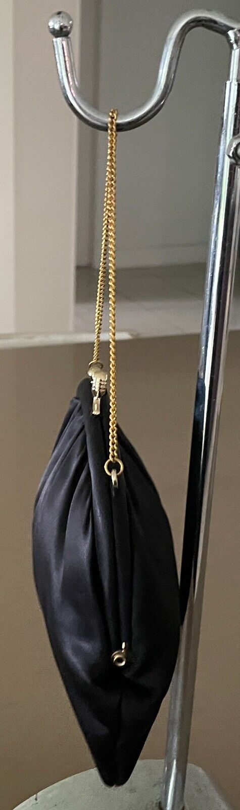 Vintage MAYFAIR OF MELBOURNE Black Frame Purse w Chain Matte Satin Fabric Bag