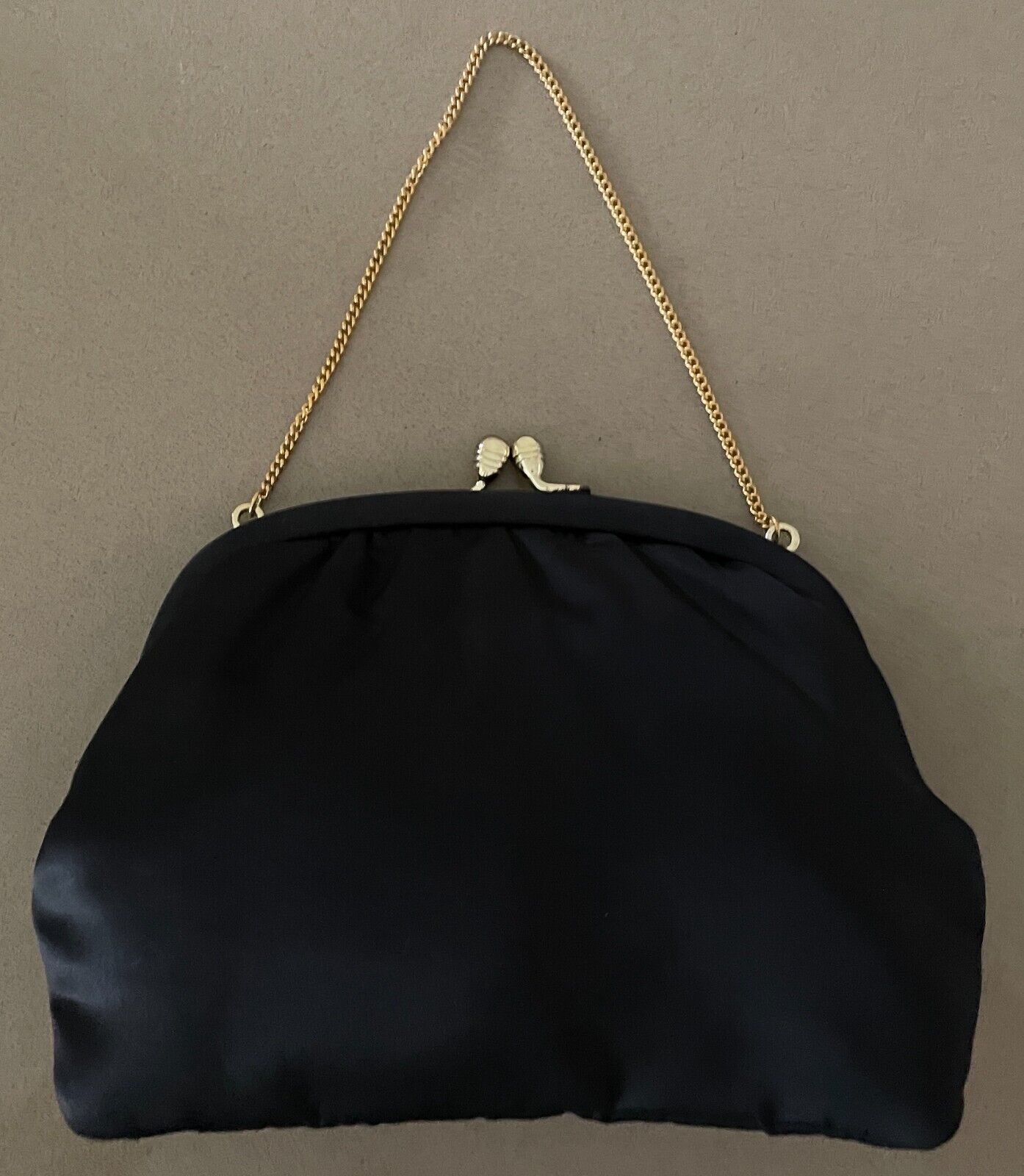 Vintage MAYFAIR OF MELBOURNE Black Frame Purse w Chain Matte Satin Fabric Bag