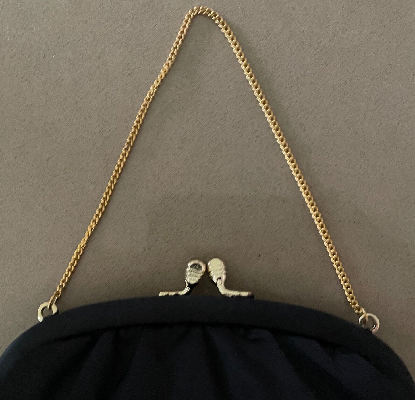 Vintage MAYFAIR OF MELBOURNE Black Frame Purse w Chain Matte Satin Fabric Bag