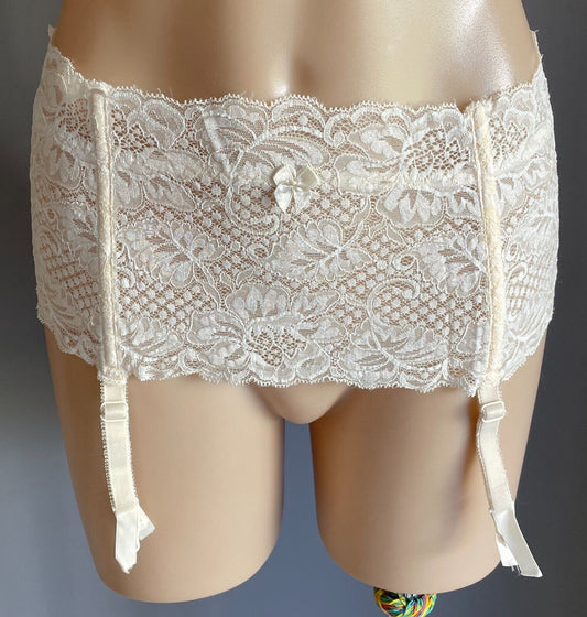 YVES SAINT LAURENT Suspender Belt Off White Scallop Lace Edge Garter Size 14 12