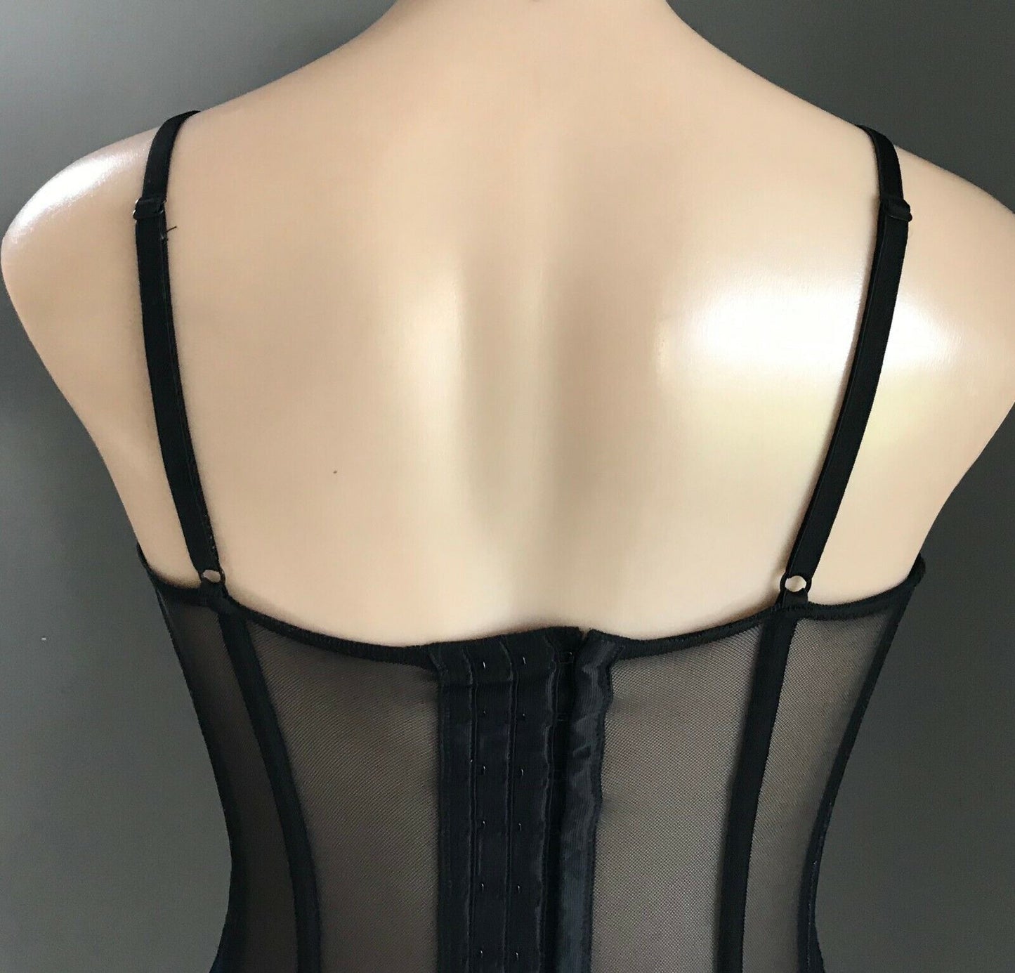 HANKY PANKY Burlesque Corset Suspenders Black & Teal Blue Lace Size 10 NEW Sexy