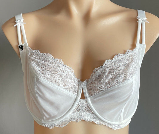 BRAS n THINGS Bra 16DD Underwire Bra White Net Lace Trim Ladies 38DD Intimates