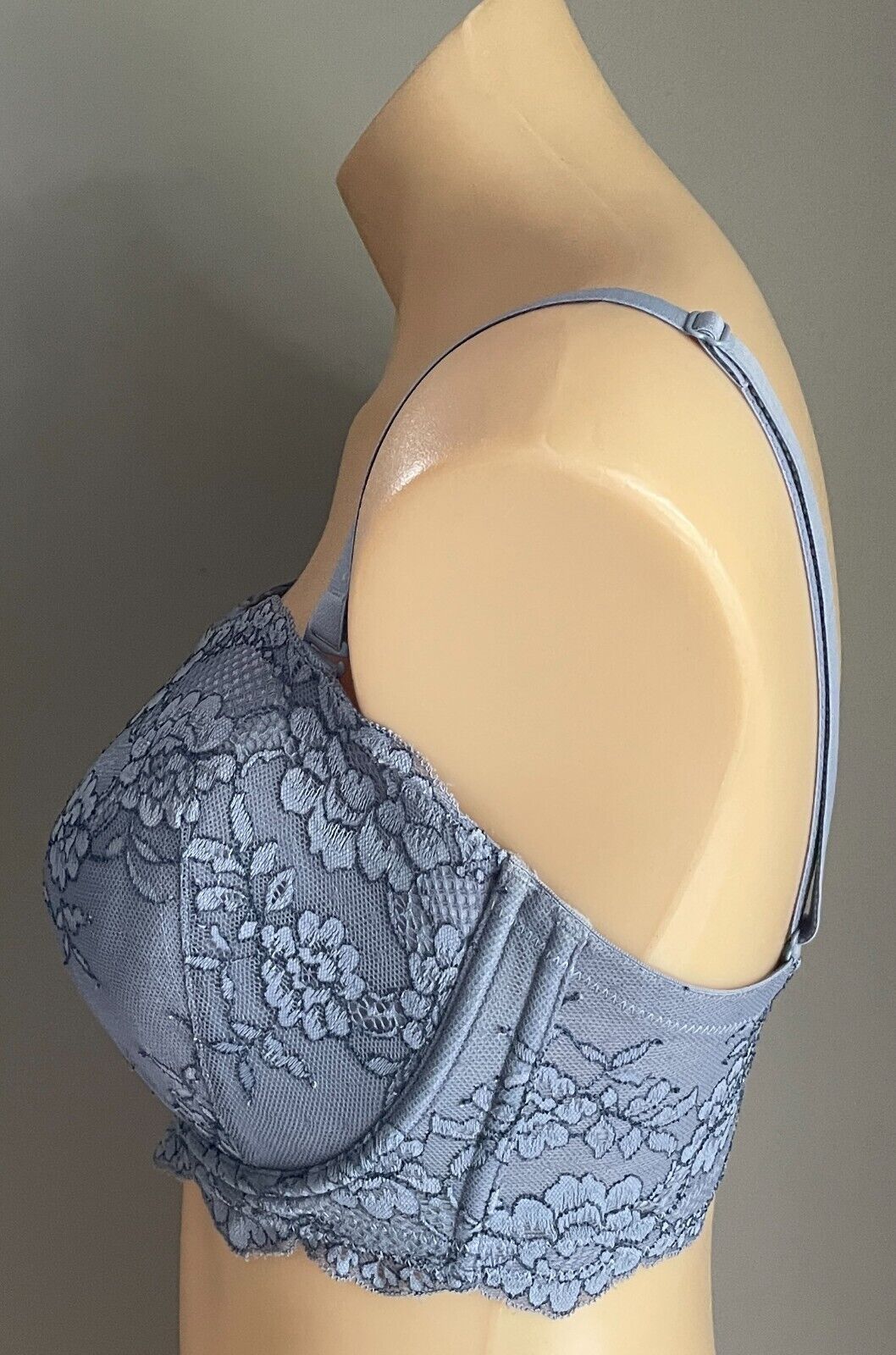 BRAS n THINGS Bra 12E Cornflower Blue Underwire Lace Adjustable Moulded Cup 12 E