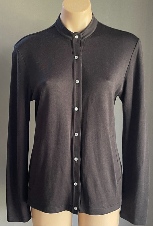 ADIDAS Jacket Black Button Front Cardigan Collarless Long Sleeve Size M Pockets