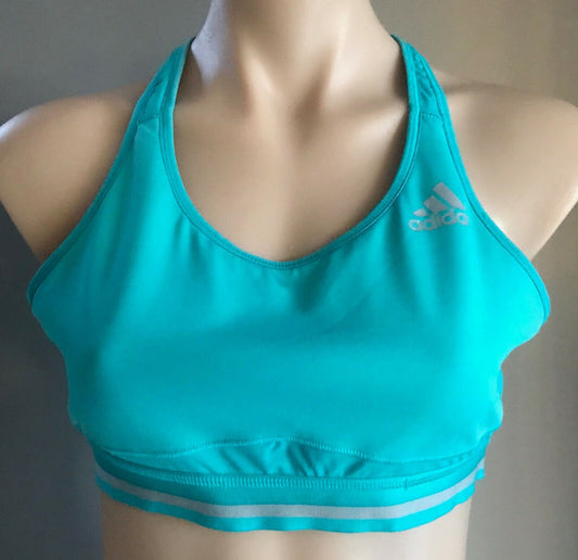 ADIDAS Climachill Sports Bra Aqua Green Silver Trim Quick Dry Top Sz L  12 New
