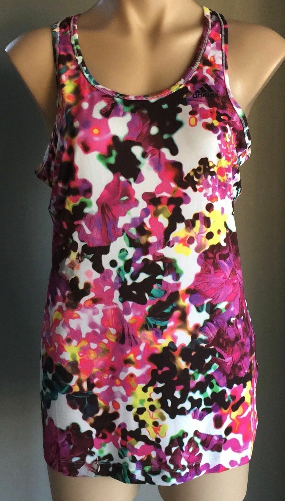 ADIDAS Shock Tank Top Pink Colourful Floral Print Ladies Size S 10 NEW