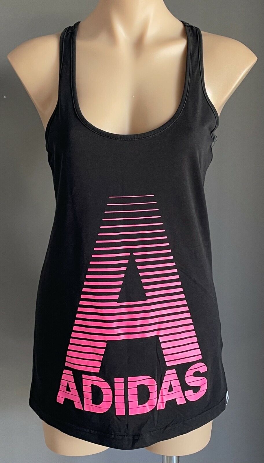 ADIDAS Climalite Tank Top Black Cotton Pink Logo Fitted Active Sports Gym S 10
