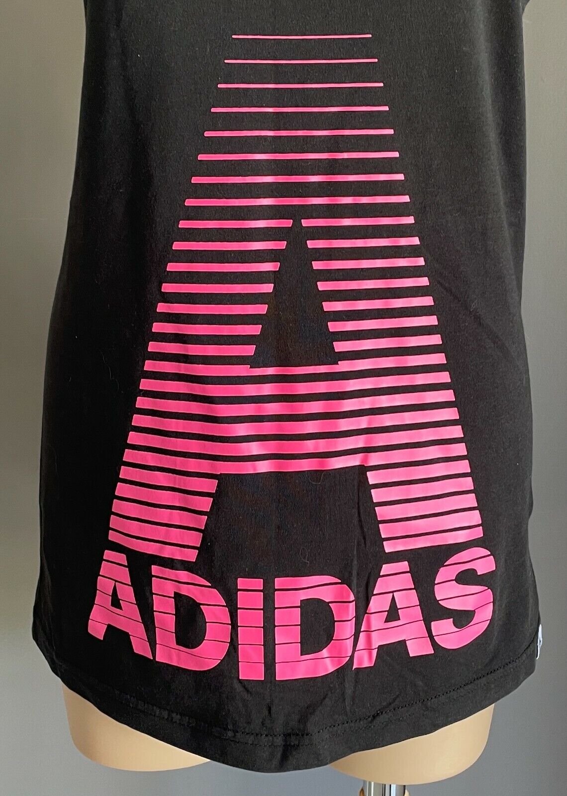 ADIDAS Climalite Tank Top Black Cotton Pink Logo Fitted Active Sports Gym S 10
