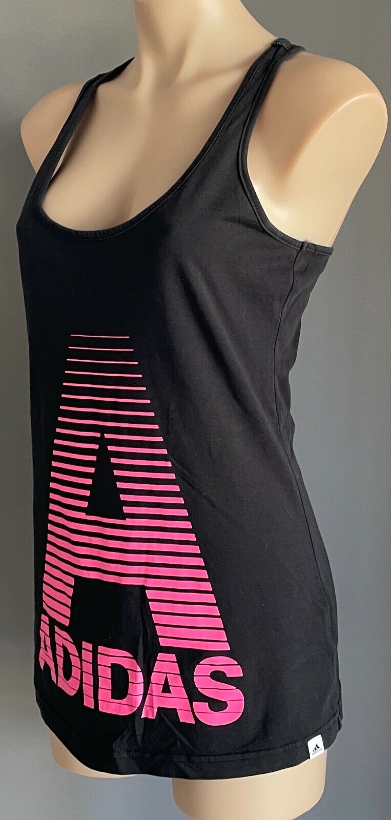 ADIDAS Climalite Tank Top Black Cotton Pink Logo Fitted Active Sports Gym S 10