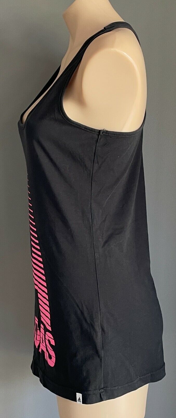 ADIDAS Climalite Tank Top Black Cotton Pink Logo Fitted Active Sports Gym S 10
