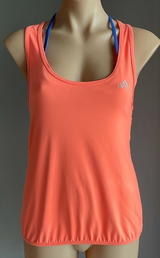 ADIDAS Tank Top Neon Orange Blue Twofer Sleeveless Racer Back Stretch Size S 10