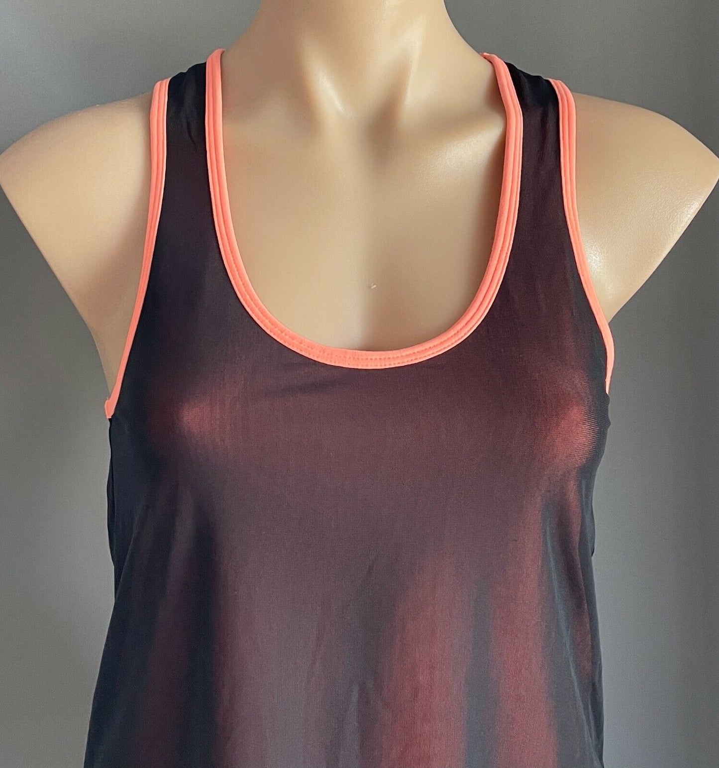 ADIDAS Tank Top Black Mesh Orange Racer Back Fitted Stretch Active Sport Sz M 12