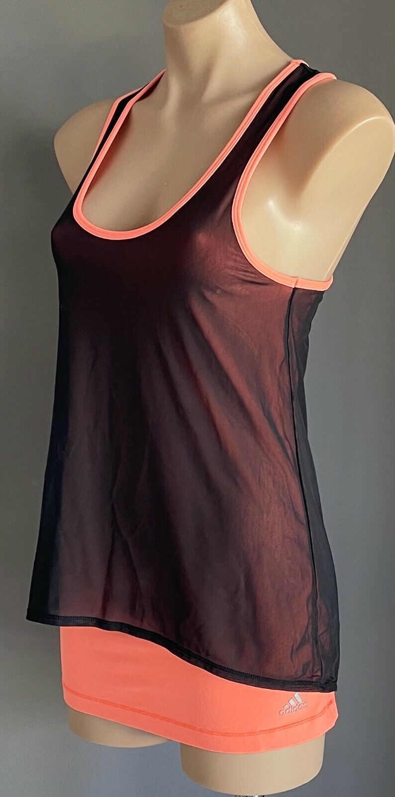 ADIDAS Tank Top Black Mesh Orange Racer Back Fitted Stretch Active Sport Sz M 12