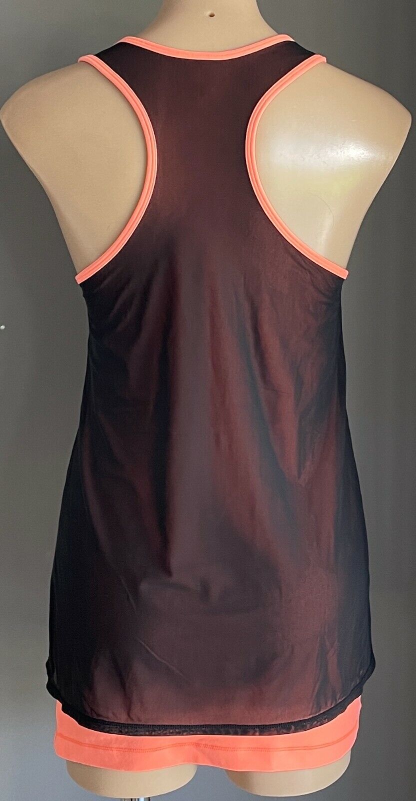 ADIDAS Tank Top Black Mesh Orange Racer Back Fitted Stretch Active Sport Sz M 12