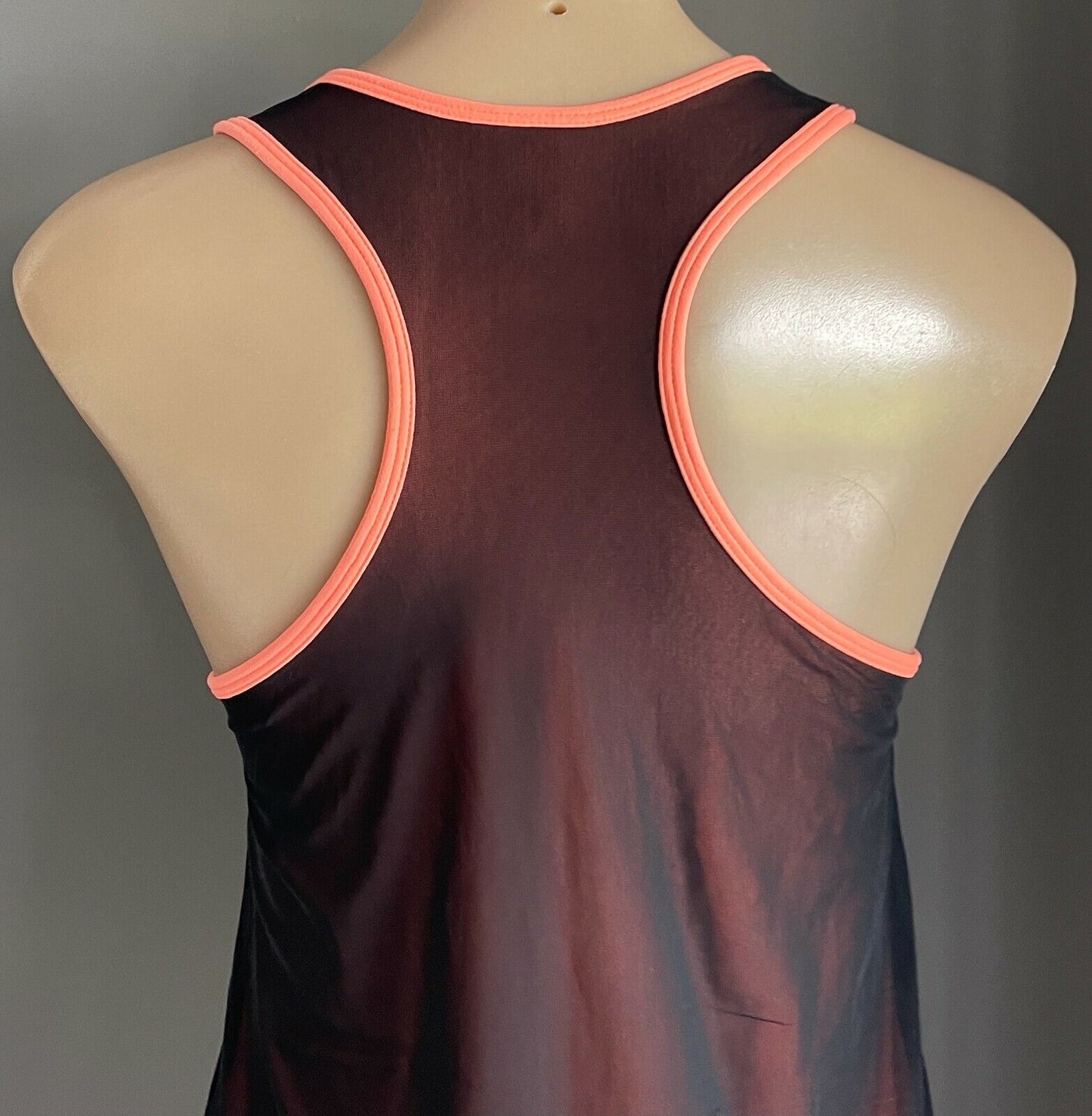 ADIDAS Tank Top Black Mesh Orange Racer Back Fitted Stretch Active Sport Sz M 12