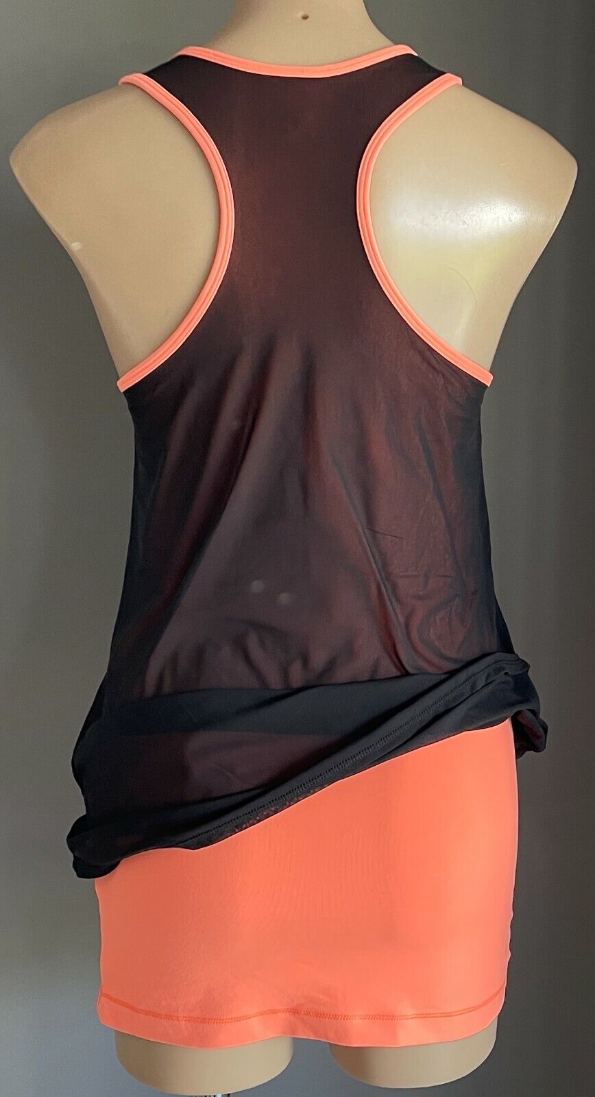 ADIDAS Tank Top Black Mesh Orange Racer Back Fitted Stretch Active Sport Sz M 12