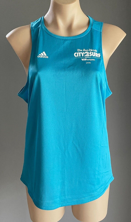 ADIDAS Climalite City To Surf 2016 Tank Top Blue Running Singlet Size L 12 14