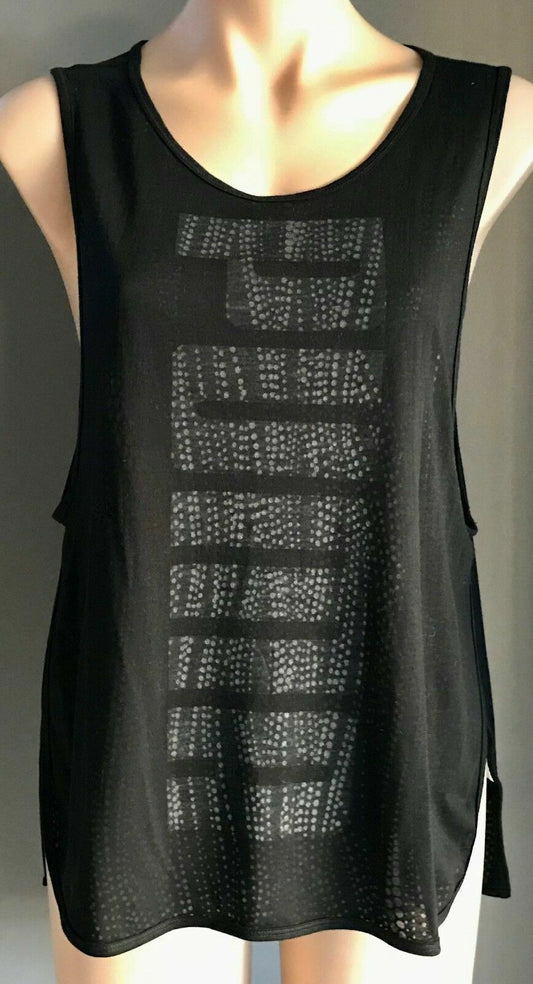 PUMA Dry Cell Tank Top Black & Grey Side Split Sleeveless Loose Ladies Size 10