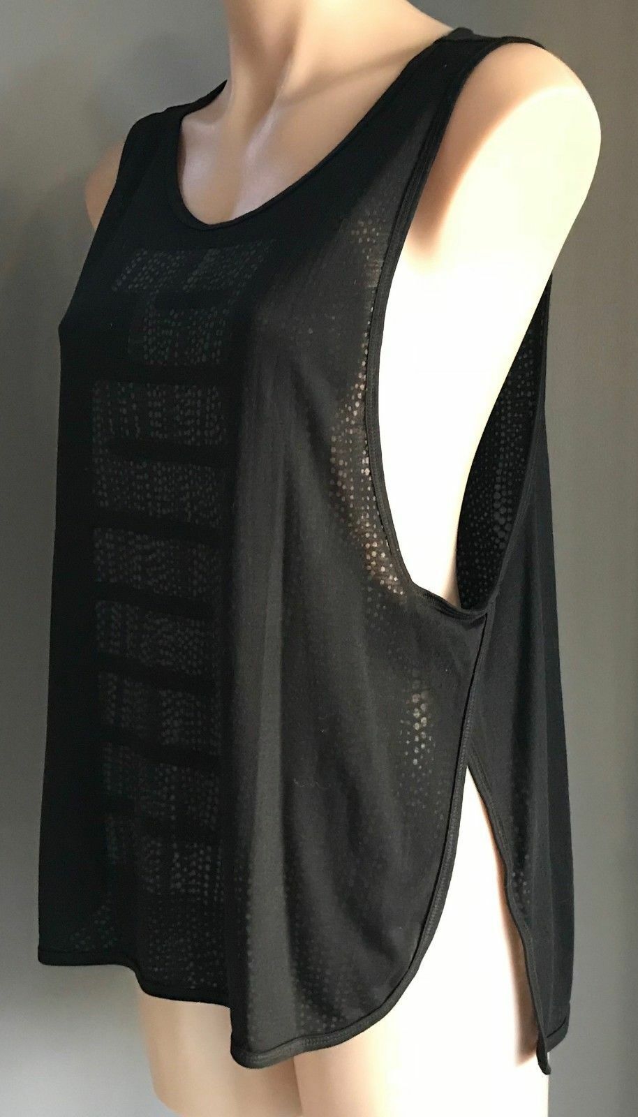 PUMA Dry Cell Tank Top Black & Grey Side Split Sleeveless Loose Ladies Size 10