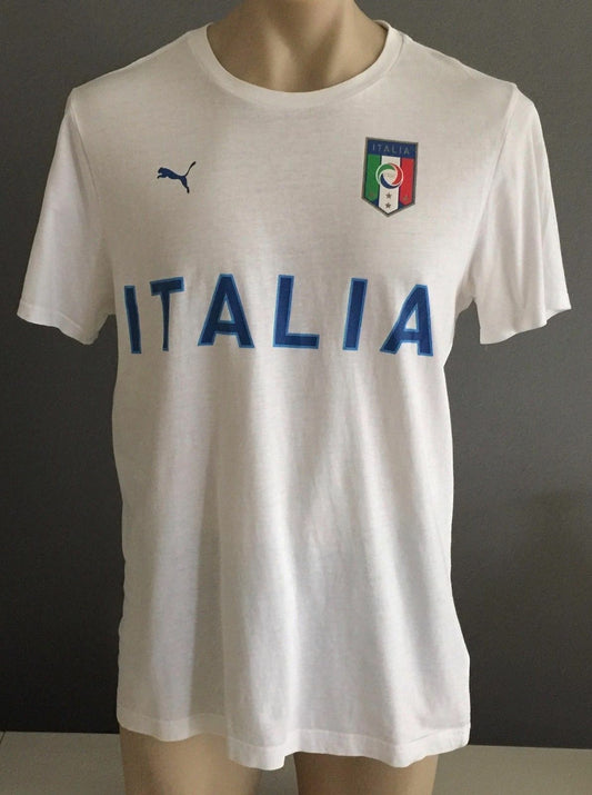 PUMA Italia & Flag Logo White T-Shirt Graphic Short Sleeve Mens Sz L Sport Gym