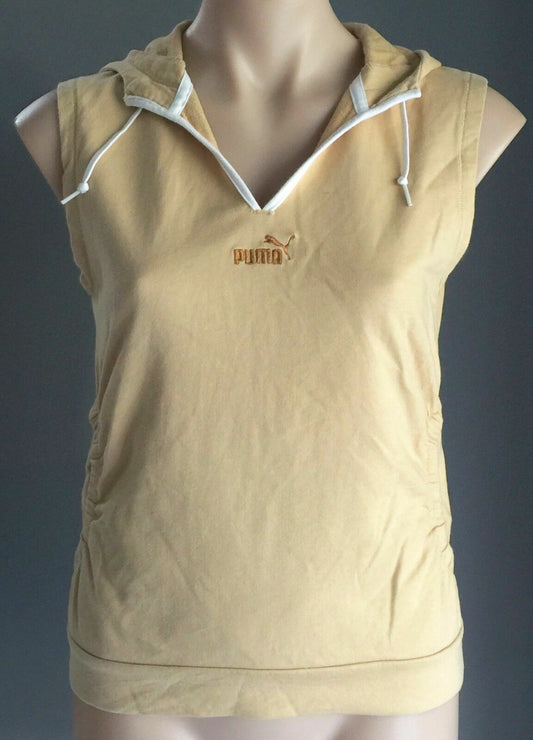 PUMA Hoodie Light Mustard Sporty Sleeveless Hooded Top Logo Ladies Size 8 10