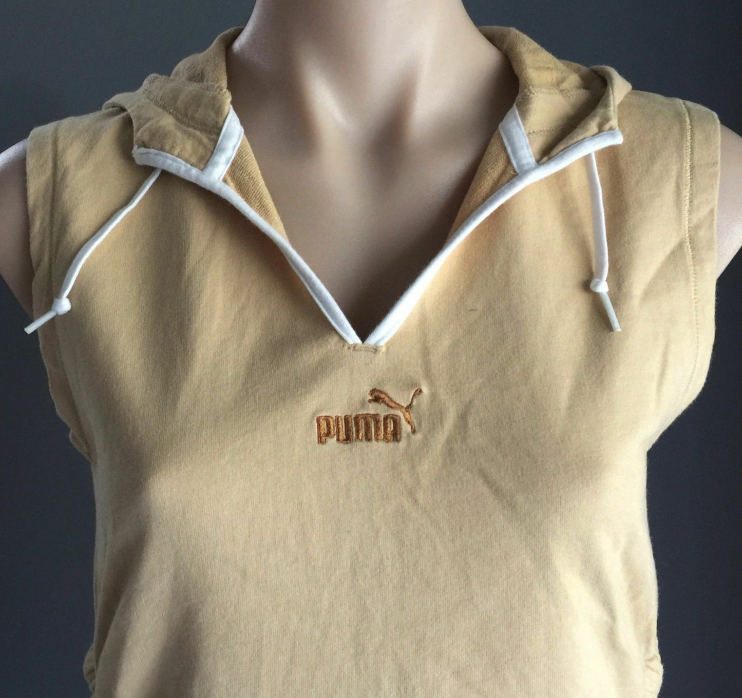PUMA Hoodie Light Mustard Sporty Sleeveless Hooded Top Logo Ladies Size 8 10