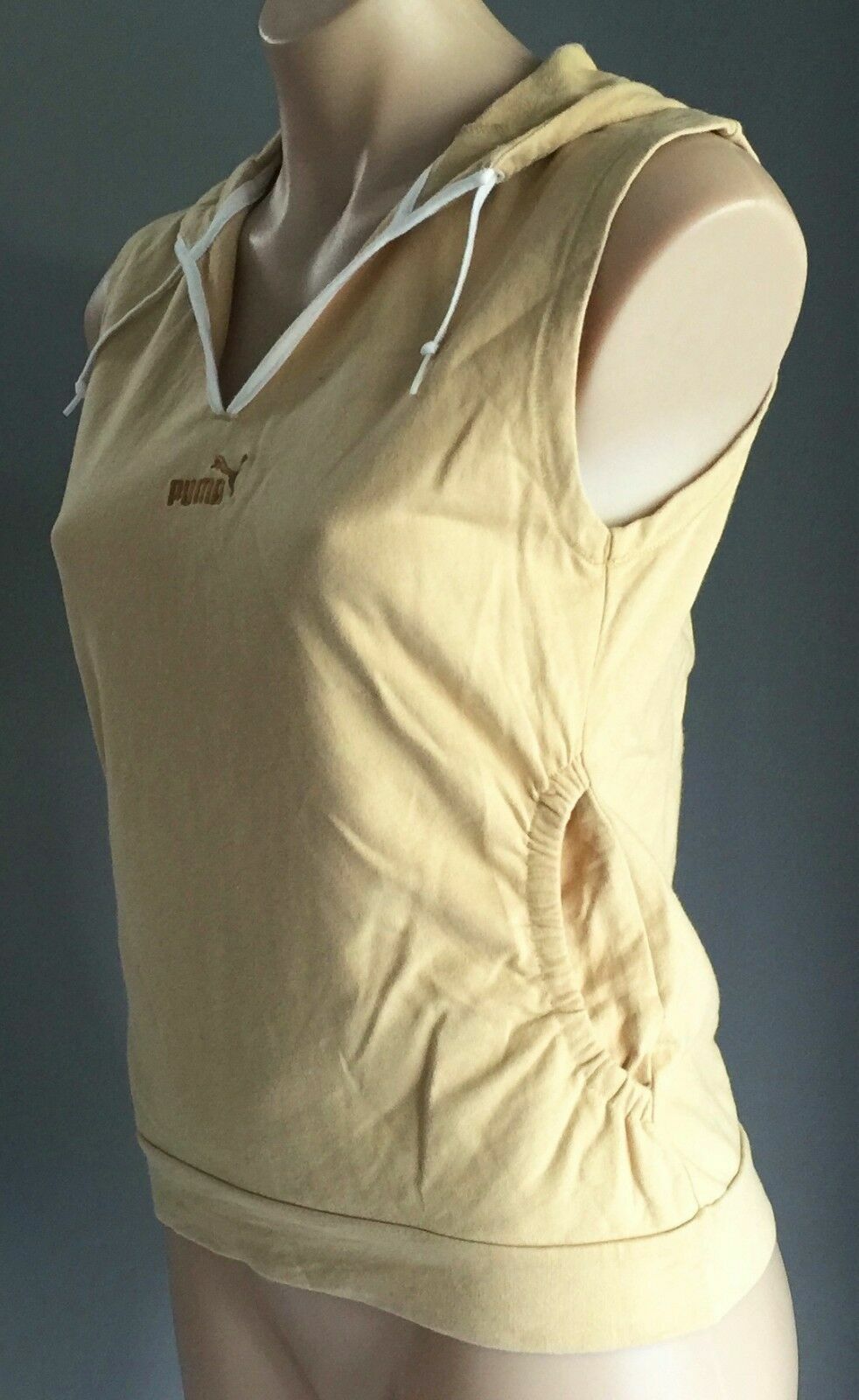 PUMA Hoodie Light Mustard Sporty Sleeveless Hooded Top Logo Ladies Size 8 10