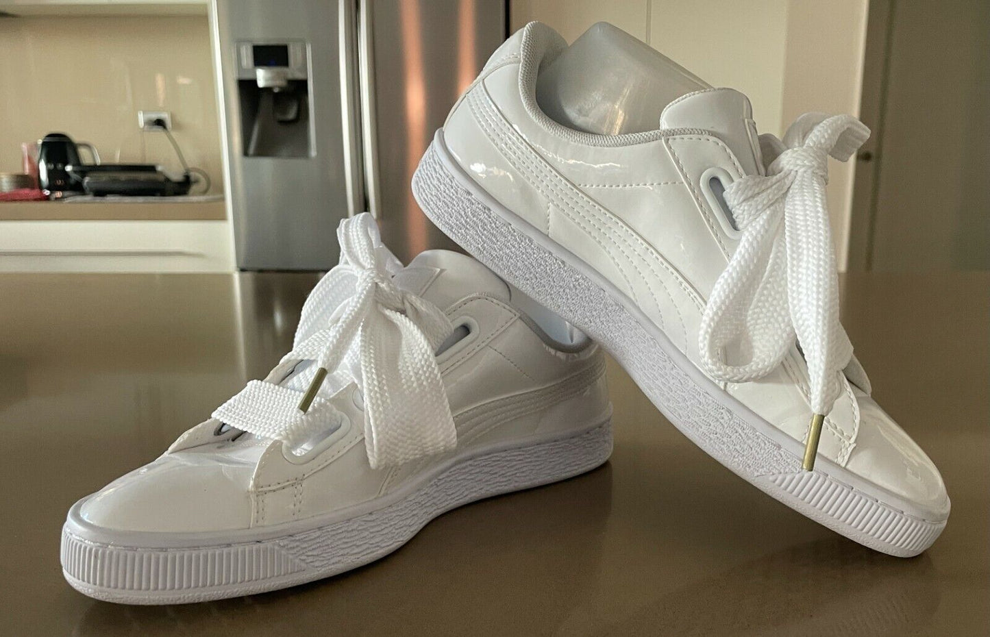 PUMA  "Basket Love" Sneakers White Patent Casual Shoes UK6 EU 39 US 8.5 25cm NEW