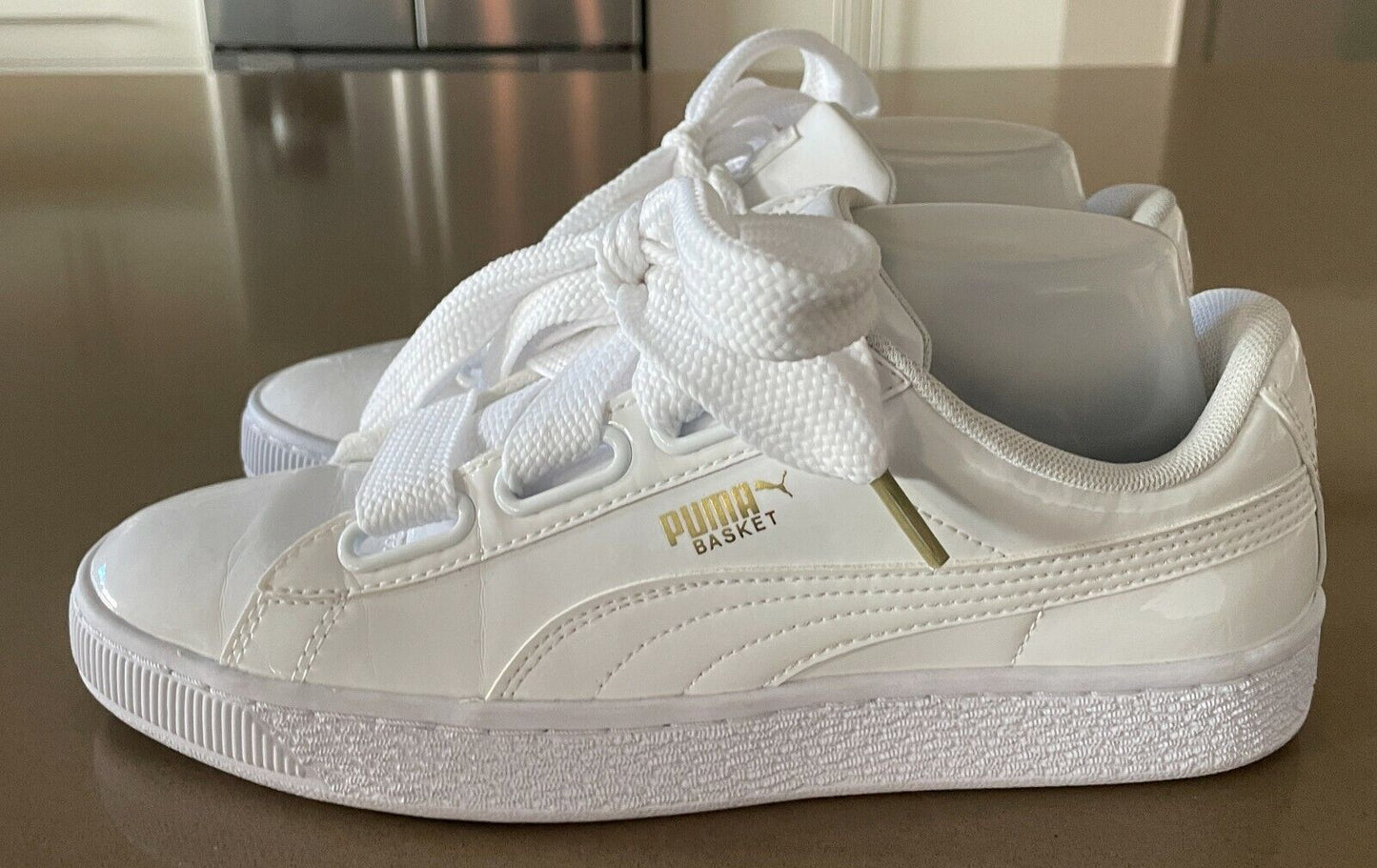 PUMA  "Basket Love" Sneakers White Patent Casual Shoes UK6 EU 39 US 8.5 25cm NEW