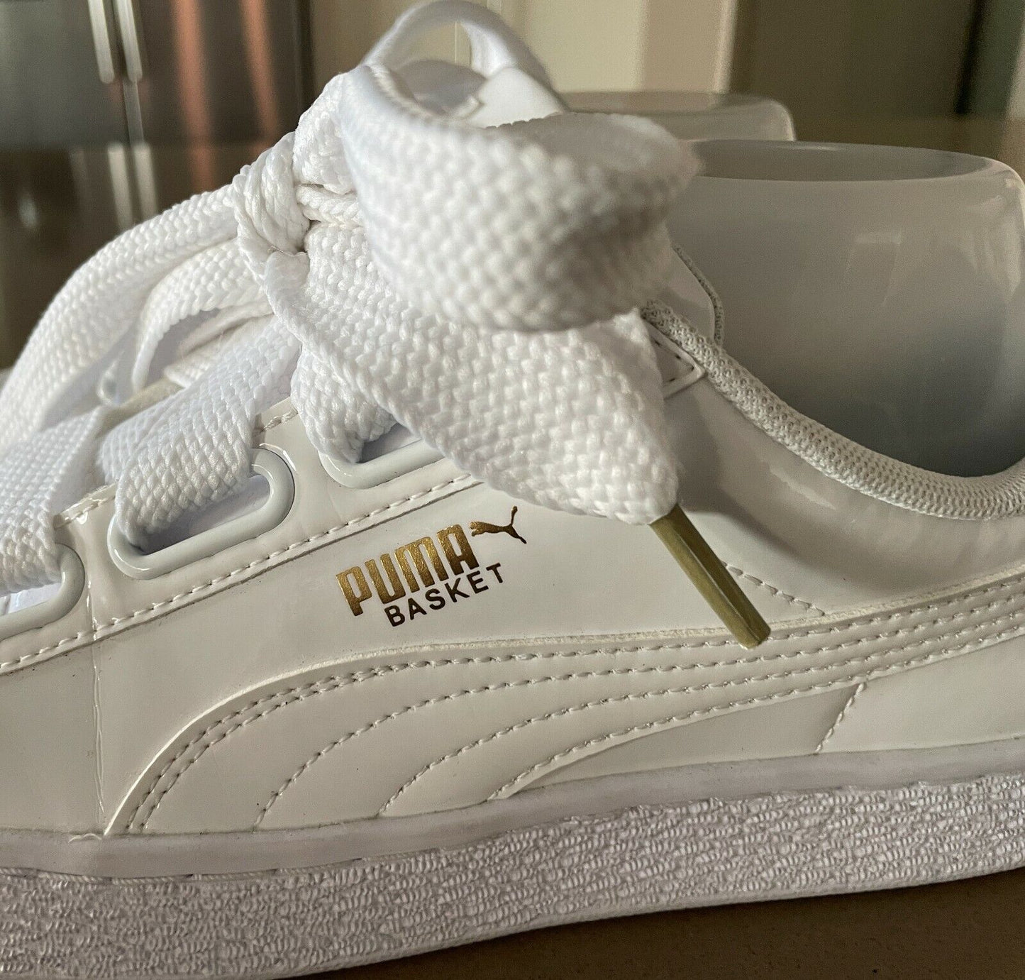 PUMA  "Basket Love" Sneakers White Patent Casual Shoes UK6 EU 39 US 8.5 25cm NEW
