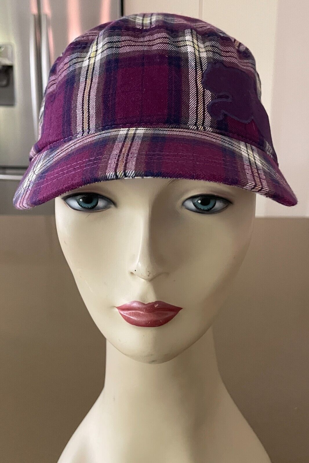 PUMA Purple Check Military Cadet Style Cap Hat  Adjustable OSFA Embroidered Logo