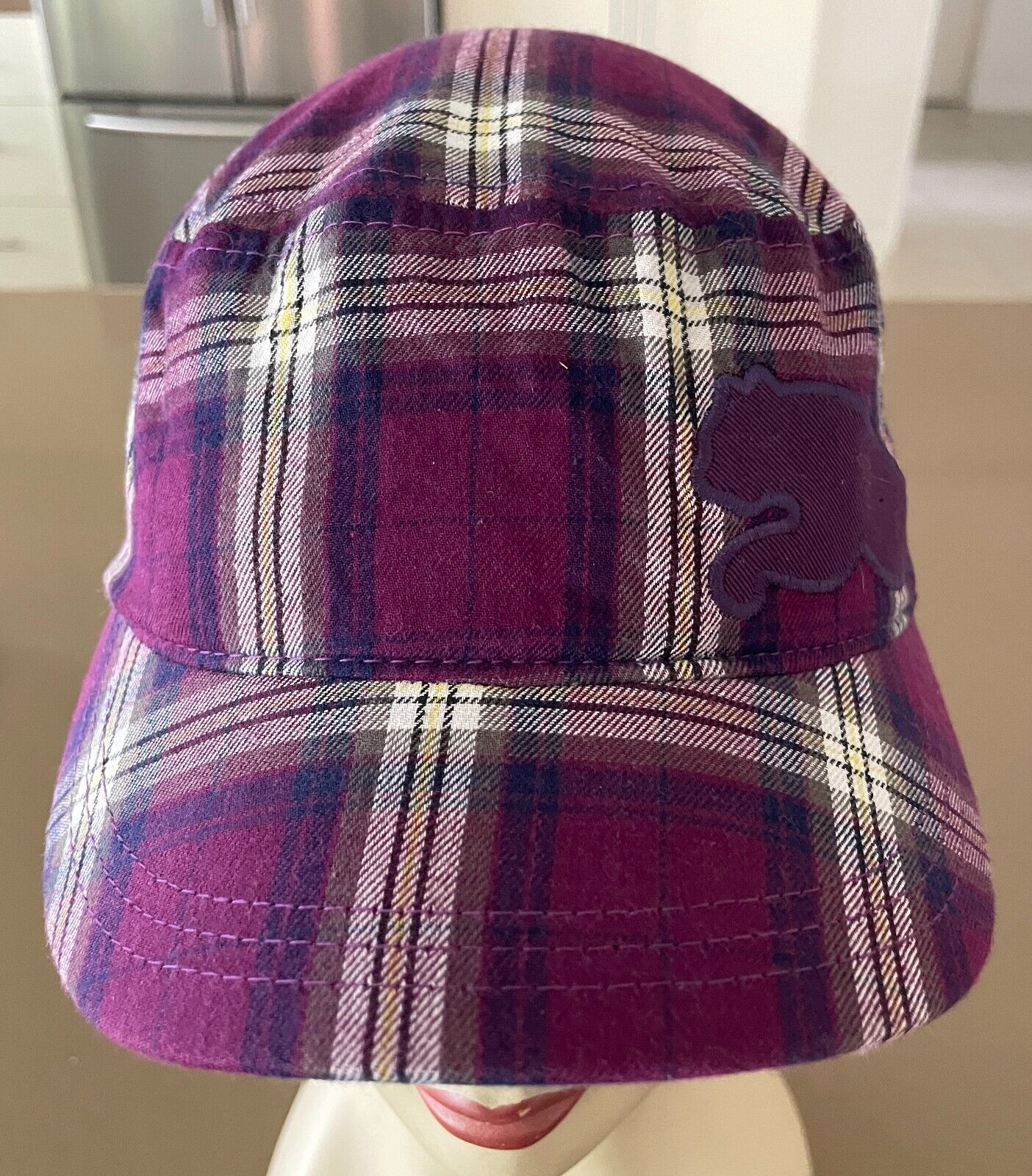 PUMA Purple Check Military Cadet Style Cap Hat  Adjustable OSFA Embroidered Logo